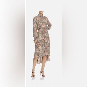NANETTE LEPORE | Animal Print Floral Mock Neck Mocha Dress
